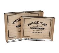 ootb Lot de 2 plateaux avec inscription « Vintage Home » en bois et métal, env. 34 x 24,8 cm et env. 28 x 20 cm