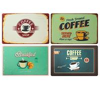 ootb - Lot de 4 sets de table : Sets de table rétro Coffee Shop - Pour petit-déjeuner - En plastique - Lavable - 43 x 28 cm