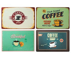 ootb - Lot de 4 sets de table : Sets de table rétro Coffee Shop - Pour petit-déjeuner - En plastique - Lavable - 43 x 28 cm