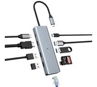 OOTDAY Hub USB C, 10 in 1 USB C Hub LAN pour MacBook Pro/Air, HP, Lenovo, Gigabit Ethernet, PD 100W, Lecteur SD/TF,Adaptateur USB C Ethernet