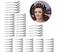 OOTDAY Pinces à cheveux, crocodile en métal avec trous, pinces à cheveux à bec de canard, pinces à cheveux en métal argenté, pour rouleau à cheveux épais, Lot de 60