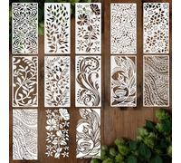 OOTSR 10Pièces Géométrie Pochoirs pour Peinture Réutilisable,15x30cm Fleur Pochoir pour Dessin Bricolage Fournitures Bois Mur Maison Décor