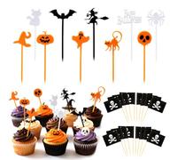 OOTSR 30 Pièces Drapeau Cure-dent Pirate et 10 Pièces Fourchettes à Fruits en Plastique pour Halloween, Halloween Toppers Gâteau