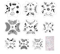 OOTSR 9 Feuilles Pochoirs de Peinture avec Strass Visage pour Enfant Adulte, Pochoir Tatouage Temporaire de Corps Réutilisable pour Festival Carnival Halloween, Maquillage DIY Décoration Accessoire