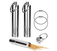 OOTSR Porte Cure-Dents Support Poche Boîte à Pilules Pilulier avec Porte-Clés Alliage D'aluminium Portable Imperméable étanche pour Voyage Camping Extérieur avec Kechain Cable [2 Pack]