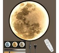 OOWOKS 80cm Lune Applique Murale LED Dimmable Lampe Murale avec Prise et Interrupteur de Cordon Mode Veilleuse et Fonction de Mémoire Enfants lumière Murale Ronde Moderne avec Télécommande