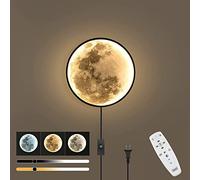 OOWOKS Applique Murale avec Interrupteur Dimmable Lampe Murale avec Télécommande Lampe Lune 3D avec Prise de Cordon Lumières décoratives LED 18W pour Enfants lumière Murale Ronde Moderne