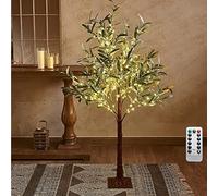 OOWOKS Arbre à LED 120 cm Artificiel Olivier 180 Blanc Chaud 420 Feuilles simulées Déco Alimenté par USB 8 Modes d'éclairage avec télécommande IP44 Vert Noël Pâques