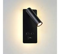 OOWOKS Lampe de Chevet Hôtel Chambre Applique Murale Lampe de Lecture avec USB et Interrupteur Lampe de Murale Ajustable Rotatif 3000K Lampe de Chevet Lumière Murale avec Port USB Rechargeable,Noir