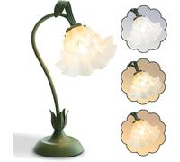 OOWOKS Lampe de Table de Style Paysan Lampe Florentine Lampe de Table Vintage Vert Design DIY Fleur Lampe de chevet Flexible Col de Cygne Réglable Lampe de Lecture 3000K/4000K/6000K Lampe de Bureau