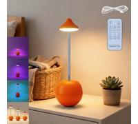 OOWOKS Lampe de table sans fil réglable en hauteur avec 3 modes de couleur + RGB Lampe de bureau rechargeable à intensité variable avec télécommande et minuterie sans fil portable,Orange
