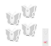 OOWOKS Lot de 4 appliques murales LED à piles, veilleuses d'intérieur à intensité variable avec détecteur de mouvement et rechargeables par USB, lampe de chevet papillon RVB pour enfants,Blanc