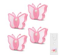 OOWOKS Lot de 4 appliques murales LED à piles, veilleuses d'intérieur à intensité variable avec détecteur de mouvement et rechargeables par USB, lampe de chevet papillon RVB pour enfants,Rose