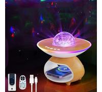 OOWOKS Projecteur de ciel étoilé Lampe de table LED intelligente sans fil avec télécommande 15 W Chargeur sans fil Lampe d'ambiance avec haut-parleur Bluetooth 3 couleurs + RGB Projecteur d'étoiles,A