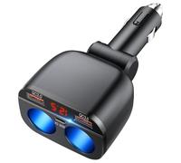 OOWOLF Adaptateur Allume-Cigare 5 en 1 avec Voltmètre LED - 2 Prises 12V 80W, Charge Rapide QC3.0 Double Interrupteur USB pour Téléphone Portable en Voiture