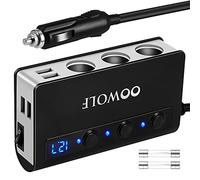 OOWOLF Allume Cigare USB, Allume Cigares Voiture, Allume Cigare QC3.0 Charge Rapide [7 in 1] 180W 12V / 24V 3 Prises 4 Ports pour Smartphone/GPS/Dash Cam/Tablette, etc.
