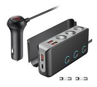 OOWOLF Distributeur Allume-Cigare QC 3.0 140W 12V/24V,3 DC Prise Splitter Interrupteur Puissance Adaptateur Chargeur Voiture,4 Ports USB Distributeur Voiture pour Smartphone, Tablette, GPS, Navi