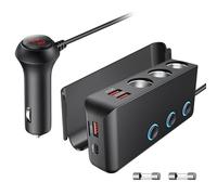 OOWOLF Distributeur Allume-Cigare QC 3.0 140W 12V/24V, Interrupteur Puissance Adaptateur Chargeur Voiture, 3 Prises DC Splitter 4 Ports USB Distributeur Voiture pour Smartphone, Tablette, GPS, Navi