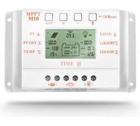 OOYCYOO 10A Régulateur de Charge Solaire, 12V/24V Batterie Détection Automatique,avec contrôle de minuterie de charge double pour système de réverbère,Avec écran LCD