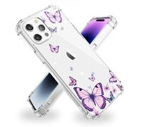 OOZ Coque de téléphone en cristal pour iPhone 14 Pro (2022) 6,1", jolie coque de protection transparente, motif papillon violet séduisant, souple et résistante aux chocs pour femmes et filles