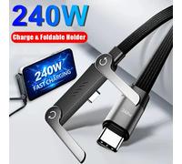oozcc 240W Coudé à 180° ° Support de téléphone pliable à charge rapide, câble PD en nylon pour synchronisation des données, compatible iPhone 17, Samsung, Xiaomi, POCO, Tesla 1PC