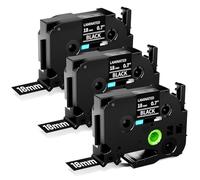 Oozmas 3 x TZe-345 Ruban Compatible avec Brother P-Touch 18mm Blanc sur Noir, TZe345 Cassette Compatible avec Brother P-touch D210VP D400 D600 1830
