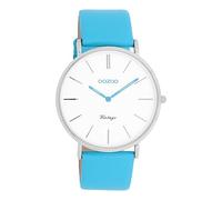 Oozoo Montre-bracelet vintage avec bracelet en cuir 40 mm bleu fluo C20310, Bleu clair, lanière
