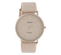 Oozoo Montre-Bracelet Vintage pour Femme avec Cadran pailleté et Bracelet en Cuir Plat de 40 mm de diamètre dans différentes Variantes, Or Rose-Beige, Rose, One Size, Bracelet