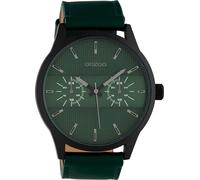 Oozoo C10537 Montre pour homme aspect chrono avec bracelet en cuir 48 mm Noir/vert, Noir/vert, Sangles