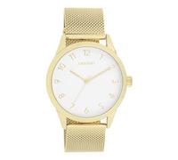 Oozoo Montre Timepieces pour femme - Avec bracelet en maille - Montre moderne pour femme - Élégante montre analogique ronde (boîtier de 40 mm), Doré/blanc, Bracelet