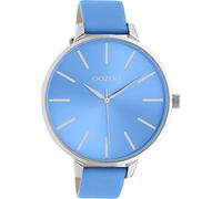 Oozoo Montre vintage pour femme - Avec bracelet en cuir de 16 mm - Montre analogique ronde, bleu, extra groß, bracelet