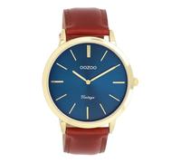 Oozoo Montre vintage pour homme - Avec bracelet en cuir - Belle montre pour homme - Élégante montre analogique ronde - C20385_C20389_Parent, Or/marron/bleu