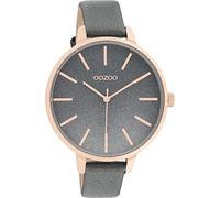 Oozoo Timepieces Montre pour femme - Avec bracelet en cuir de 14 mm de large - Montre de qualité supérieure pour femme - Élégante montre analogique ronde, Gris foncé/or rose, groß, bracelet