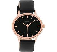 Oozoo Timepieces Montre pour femme - Avec bracelet en cuir de 20 mm de large - Montre de qualité supérieure pour femme - Élégante montre analogique ovale, noir/or rose, groß, bracelet