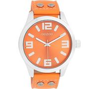 Oozoo Timepieces Montre pour femme avec bracelet en cuir | Montre de haute qualité pour femme - Élégante montre analogique ronde, Argenté/orange fluo, Sangles