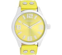 Oozoo Timepieces Montre pour femme avec bracelet en cuir - Montre de qualité supérieure pour femme - Élégante montre analogique ronde, Couleur argenté/jaune fluo, bracelet