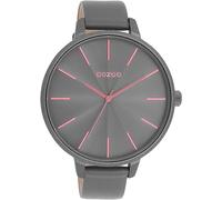 Oozoo Timepieces Montre pour femme avec bracelet en cuir, montre de qualité supérieure pour femme, élégante montre analogique ronde, Gris fumé/coque rose, bracelet