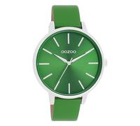 Oozoo Timepieces Montre pour femme avec bracelet en cuir, montre de qualité supérieure pour femme, élégante montre analogique ronde, Vert argenté/argenté, bracelet