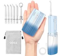 OOZZ Hydropulseur de poche portable de voyage avec réservoir de 150 ml et design rechargeable par USB, irrigateur buccal sans fil pour dents avec 5 modes de pression, 6 embouts remplaçables, OZ-7212
