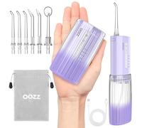 OOZZ Hydropulseur de voyage, irrigateur buccal de poche sans fil, 5 modes de pression, 6 embouts de jet, design compact rechargeable par USB, irrigateur buccal portable pour les dents, OZ-7211