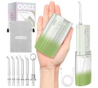 OOZZ Hydropulseur de voyage, irrigateur buccal de poche sans fil, 5 modes de pression, 6 embouts de jet, design compact rechargeable par USB, irrigateur buccal portable (Avocado)