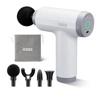 OOZZ Pistolet de massage Mini, masseur corporel avec pochette de rangement, 5 niveaux d'intensité, masseur musculaire portable compact, 4 têtes interchangeables (Blanc, Gris)