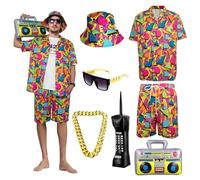 OPAEHJF Tenue hip-hop 80-90 pour adultes, déguisement rétro 80-90 homme, chapeau et lunettes, vêtements de sport disco