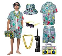 OPAEHJF Tenue hip-hop des années 80 et 90 pour adultes, déguisement rétro des années 80 et 90 pour homme, tenue hip-hop avec chapeau et lunettes, vêtements de sport pour fête sur le thème disco, Vert,
