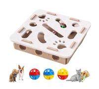 Opaeroo Boîte d'enrichissement de Puzzle à gratter pour Chat, avec 3 Boules de Cloche et bâton Amusant pour Chats, avec Structure à mortaise et Tenon pour Un Nettoyage Facile White Square