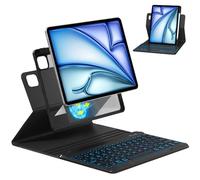 OPAKIT Étui avec clavier magnétique pour iPad Pro 12,9" (6e, 5e, 4e, 3e génération) - Rotation à 360° amovible - Étui avec clavier sans fil rétroéclairé pour iPad 2018, 2020, 2021, 2022 (noir)