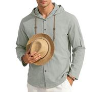 OPAKSENC Chemises à manches longues pour hommes en coton et lin, printemps été, coupe décontractée, chemises à boutons avec style vintage,Gris,M