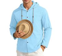 OPAKSENC Chemises à manches longues pour hommes en coton et lin, printemps été, coupe décontractée, chemises à boutons avec style vintage,Blue3,XL