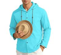 OPAKSENC Chemises à manches longues pour hommes en coton et lin, printemps été, coupe décontractée, chemises à boutons avec style vintage,Blue2,S