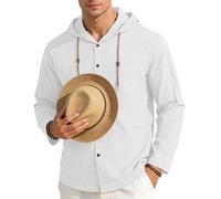 OPAKSENC Chemises à manches longues pour hommes en coton et lin, printemps été, coupe décontractée, chemises à boutons avec style vintage,Blanc,S